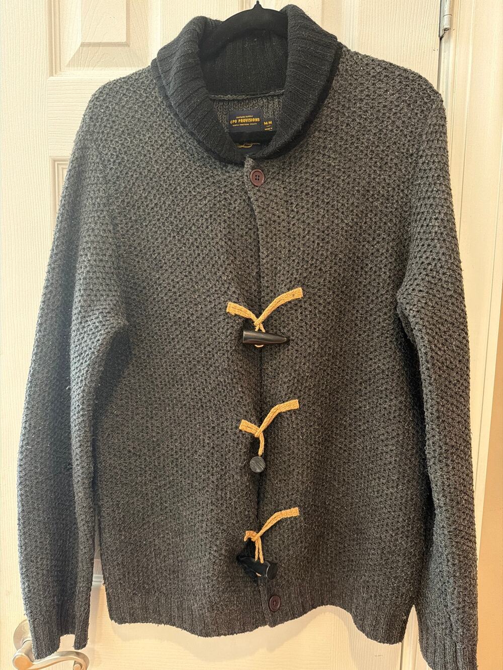 CPO Provisions Charcoal Grey Toggle Cardigan Shawl Collar Chunky Knit Size M